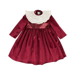 Pepa London Girls  Velvet Handmade Collar Dress, Red
